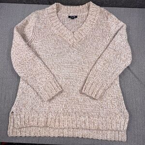 Chaps Gold Metallic Woven Chunky Knit V-Neck Tunic Sweater XL Preppy Old Money